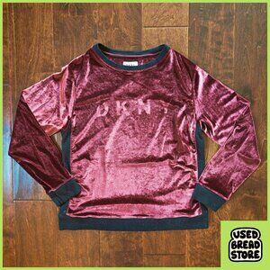 Large Womens DKNY Burgundy & Black Velvet Long Sleeve Shirt Luxurious Casual